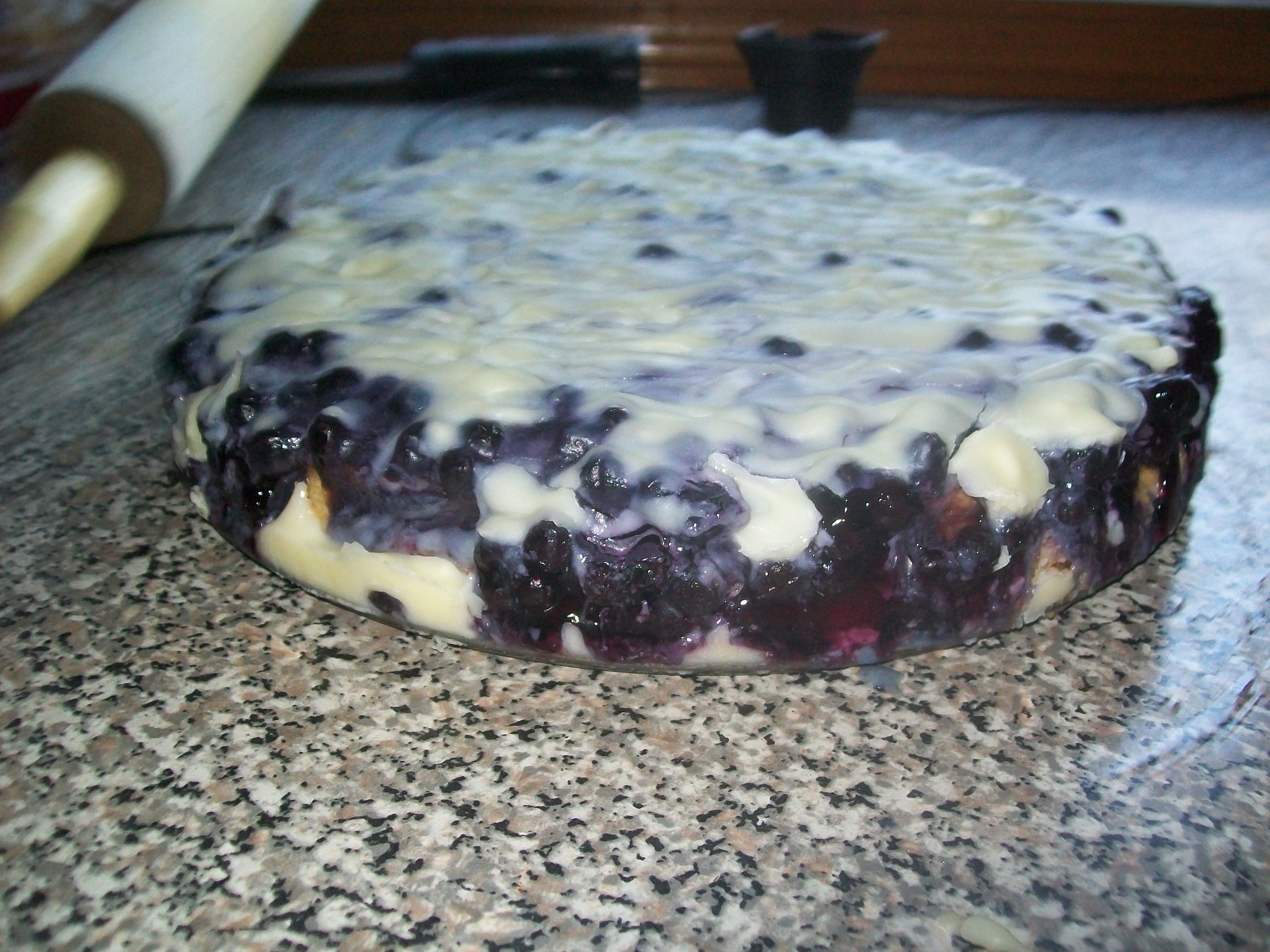 heres my New York Style cheesecake toped with blueberrys and cream cheese and whitechocolate