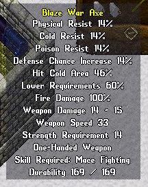 Blaze War Axe 3x14 Resists