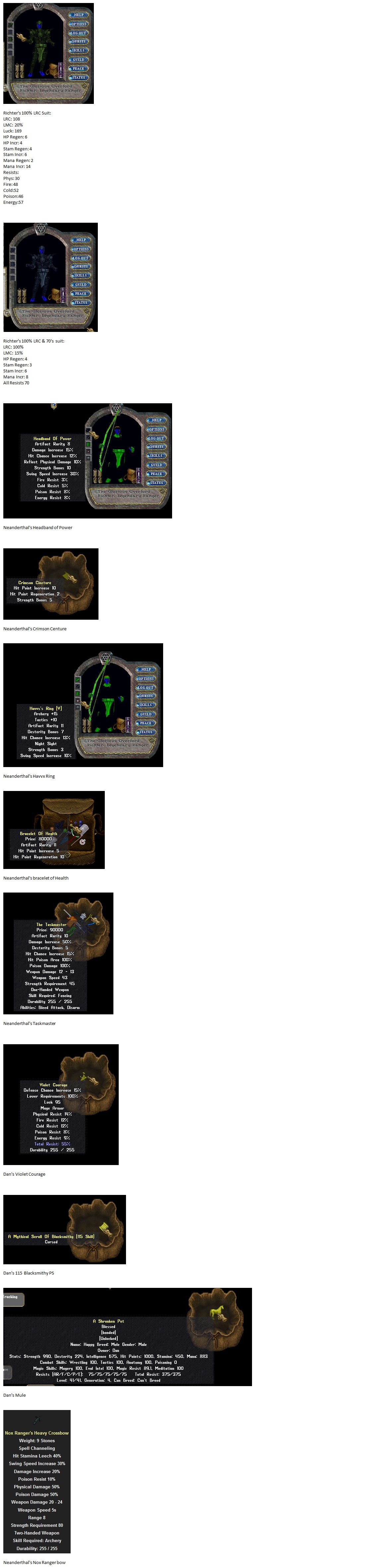 YPA Items, incomplete list (missing 2 ethereal steeds)