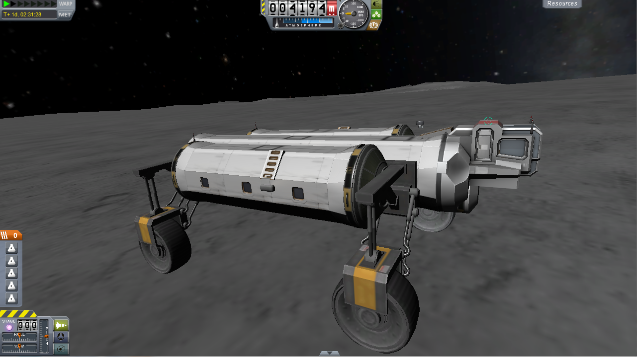 My 16 Kerbal Spacebus on the Mun. Took forever to get it there. I used an empty fuel tank for &quot;Lithobraking&quot; and separated it at the last minute.
