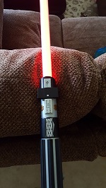 It was on a Lightsaber that my 9 year old bought with her own money.  She was very sure about this purchase and told her mother in no uncertain terms that, Yes, This is the one I want.  NOT the plastic toy.  It was great.